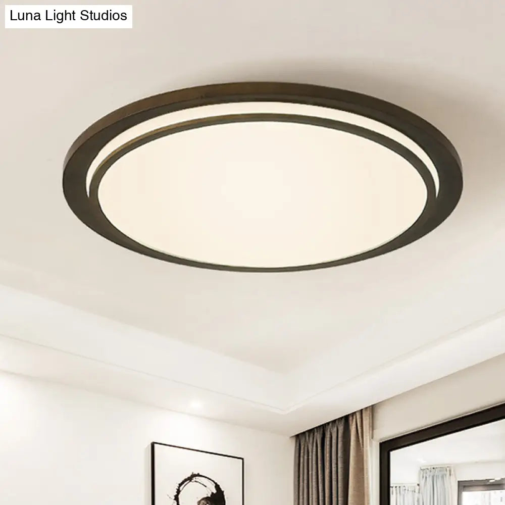 Modern Wood Drum Led Flush Light Fixture Brown Ceiling Mounted Lamp In Warm/White/Natural 15/18/23
