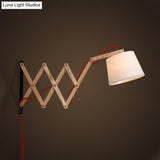 Modern Wood Expansion Arm Sconce With White Fabric Shade