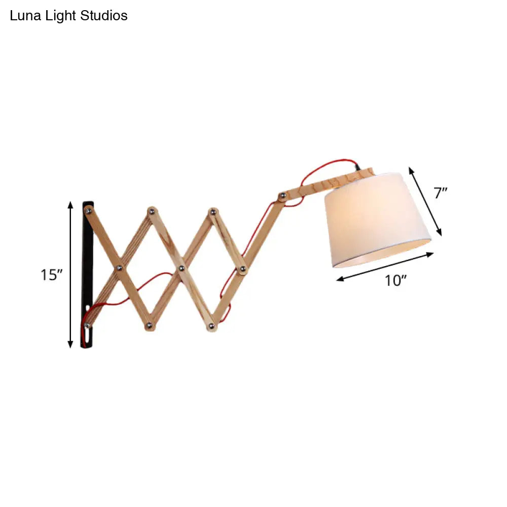 Modern Wood Expansion Arm Sconce With White Fabric Shade
