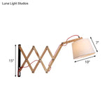 Modern Wood Expansion Arm Sconce With White Fabric Shade
