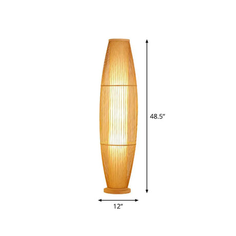 Modern Wood Floor Lamp With Oval Bamboo Cage Shade - 1-Head Living Room Light / 48
