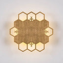Modern Wood Honeycomb Led Wall Sconce - Warm Light For Balcony Child Bedroom & More Antique Brass