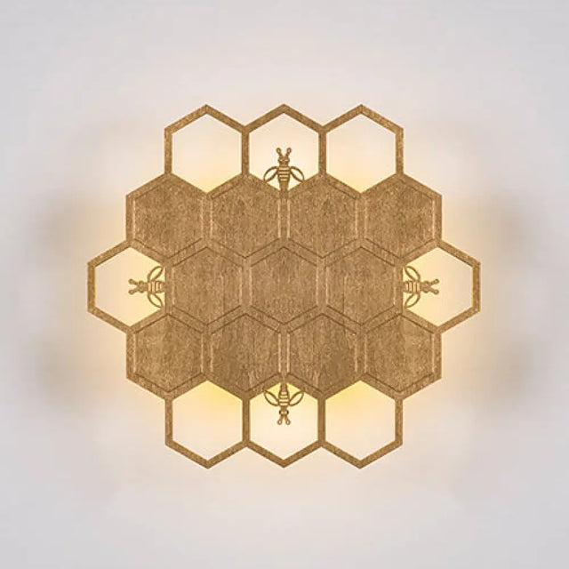 Modern Wood Honeycomb Led Wall Sconce - Warm Light For Balcony Child Bedroom & More Antique Brass