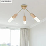 Modern Wood Led Flush Mount Ceiling Light With 3 Beige Lights