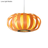 Modern Wood Pendant Light - Rounded Drum Shape Ideal For Restaurants