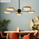 Modern Wood Sputnik Chandelier Pendant Light - 3/5/6 Lights Black Led Hanging Ceiling Lamp In