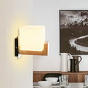 Modern Wood Square Wall Sconce With White Glass Shade: Single Head Mounted Light

Note: While