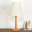 Modern Wood Study Lamp: Conical Fabric Book Light For Living Room 1 Bulb
