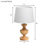 Modern Wood Urn Shape Nightstand Lamp With Fabric Shade - Beige
