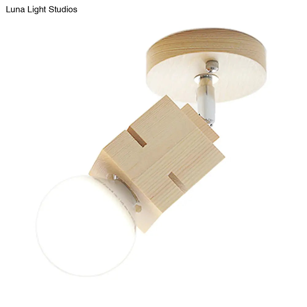 Modern Wood Wall Sconce With Rotatable Bare Bulb - 1-Head Bedroom Lamp