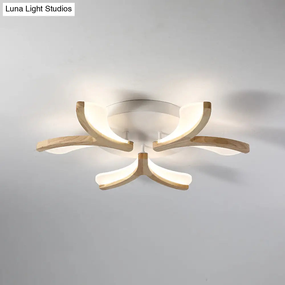 Modern Wood Y-Shape Semi Flush Light With 3/5 Heads - 23.5’/27.5’ W Led Ceiling Lamp In Warm/White