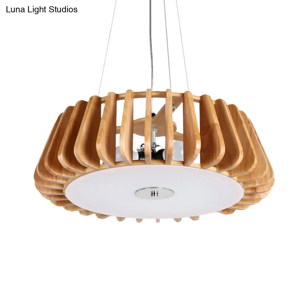 Modern Wooden Cage Pendant Light For Dining Room With Single Bulb