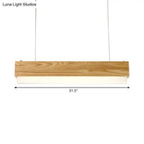 Modern Wooden Hanging Pendant Light For Dining Room With Diffuser - 1-Light Linear Ceiling Fixture