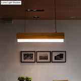 Modern Wooden Hanging Pendant Light For Dining Room With Diffuser - 1-Light Linear Ceiling Fixture