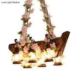 Modern Wooden Island Pendant Light - Pink/Green 6 Bulbs Led Industrial Style Hanging Lamp Kit