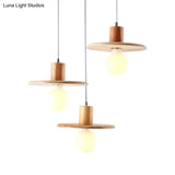 Modern Wooden Lid Shaped Chandelier With 3 Bulbs - Hanging Light For Dining Room