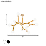 Modern Wooden Molecular Chandelier With Bare Bulbs - 3/6/9 Lights Black/White Ceiling Hang Lamp