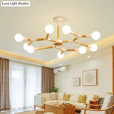 Modern Wooden Molecular Chandelier With Bare Bulbs - 3/6/9 Lights Black/White Ceiling Hang Lamp