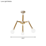 Modern Wooden Molecular Chandelier With Bare Bulbs - 3/6/9 Lights Black/White Ceiling Hang Lamp