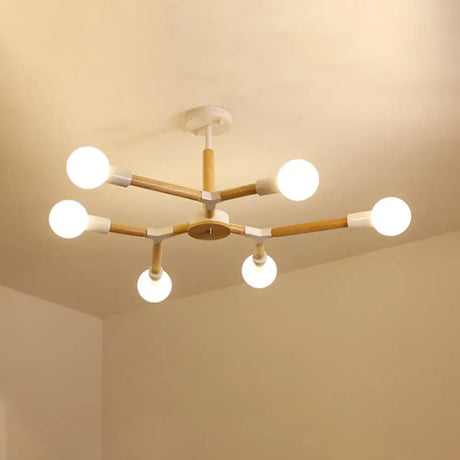 Modern Wooden Molecular Chandelier With Bare Bulbs - 3/6/9 Lights Black/White Ceiling Hang Lamp 6 /