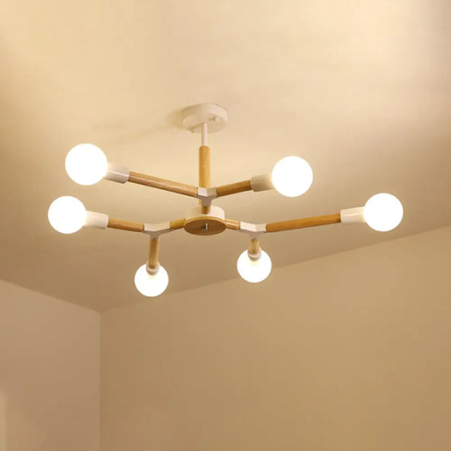Modern Wooden Molecular Chandelier With Bare Bulbs - 3/6/9 Lights Black/White Ceiling Hang Lamp 6 /