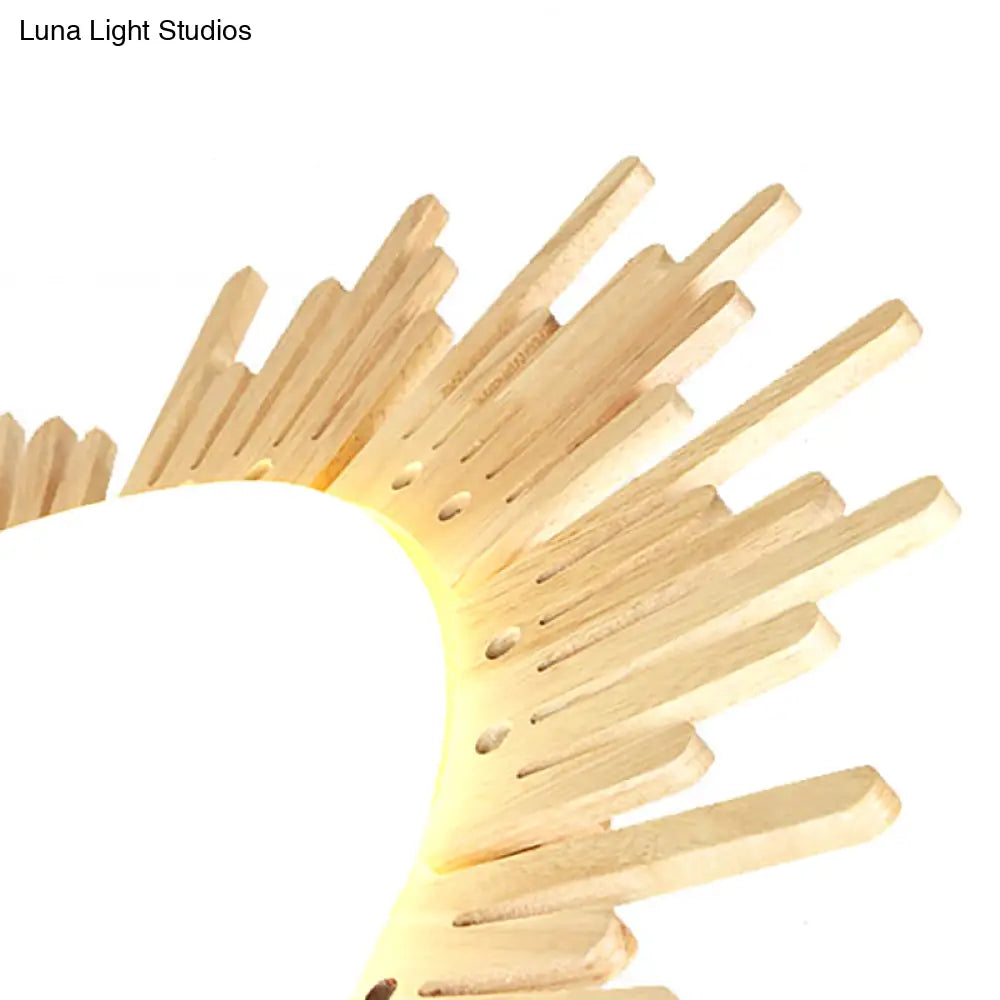 Modern Wooden Round Flush Ceiling Light For Dining Room Décor