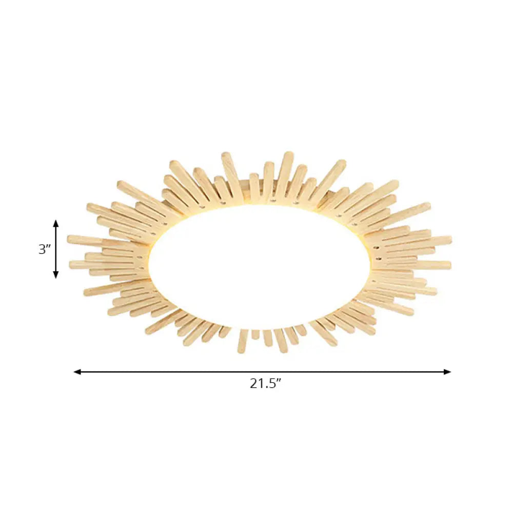 Modern Wooden Round Flush Ceiling Light For Dining Room Décor