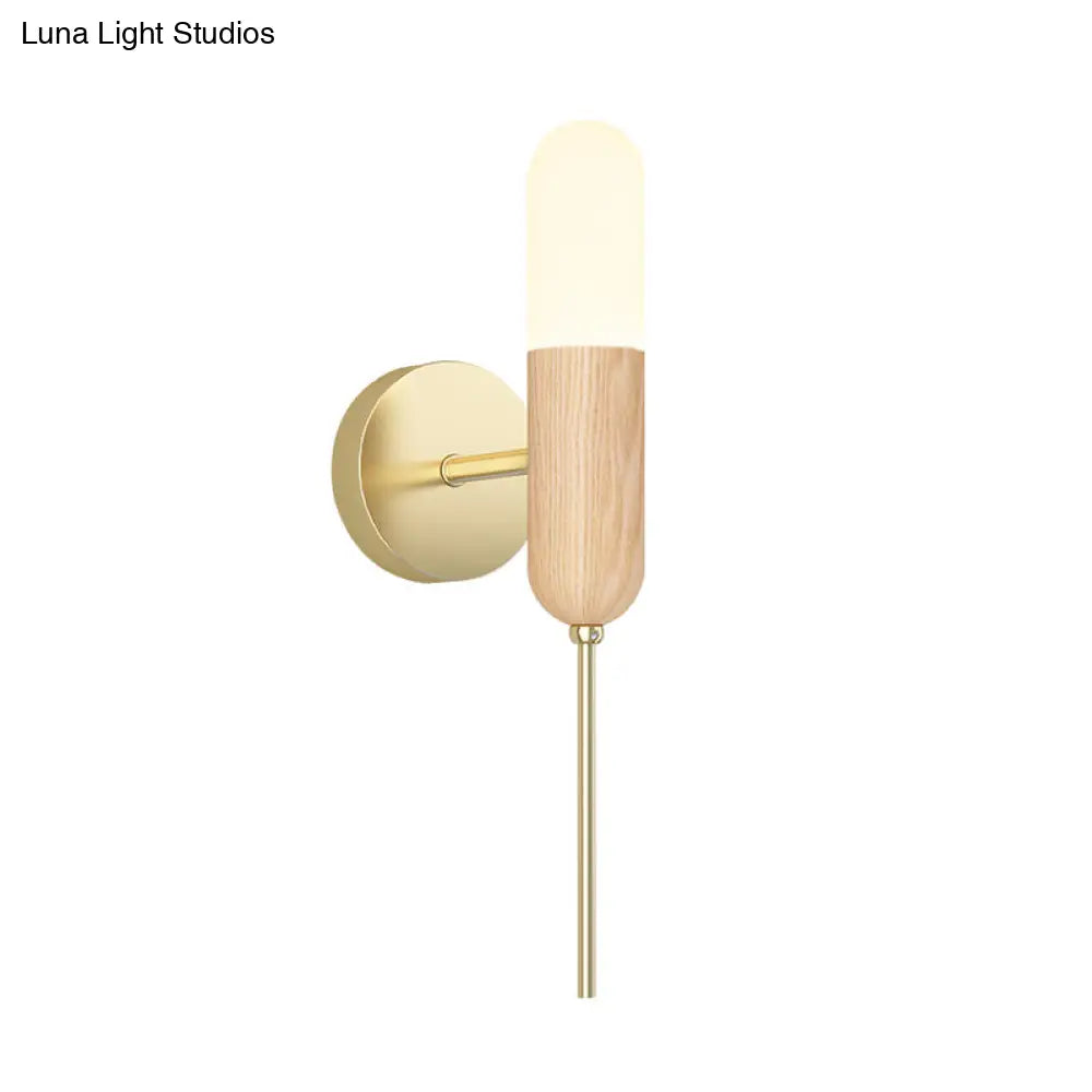 Modern Wooden Wall Lamp With Led Light Fixture And Handle - Capsule Design For Living Room