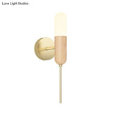 Modern Wooden Wall Lamp With Led Light Fixture And Handle - Capsule Design For Living Room