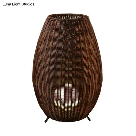 Modern Woven Oval Floor Lamp - Asian Rattan Beige/Brown With Inner Spherical Shade