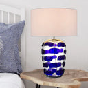 Modern Yellow/Blue Glass Jar Nightstand Light With Fabric Shade Blue