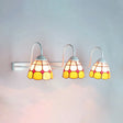 Modern Yellow Glass Grid Pattern Wall Mount Vanity Light With 3 White Heads
