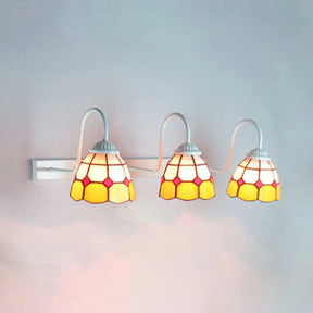 Modern Yellow Glass Grid Pattern Wall Mount Vanity Light With 3 White Heads