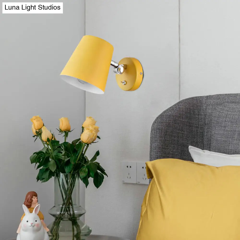 Modern Yellow Sconce Light Fixture With Conical Metal Shade For Bedroom Wall