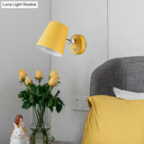 Modern Yellow Sconce Light Fixture With Conical Metal Shade For Bedroom Wall