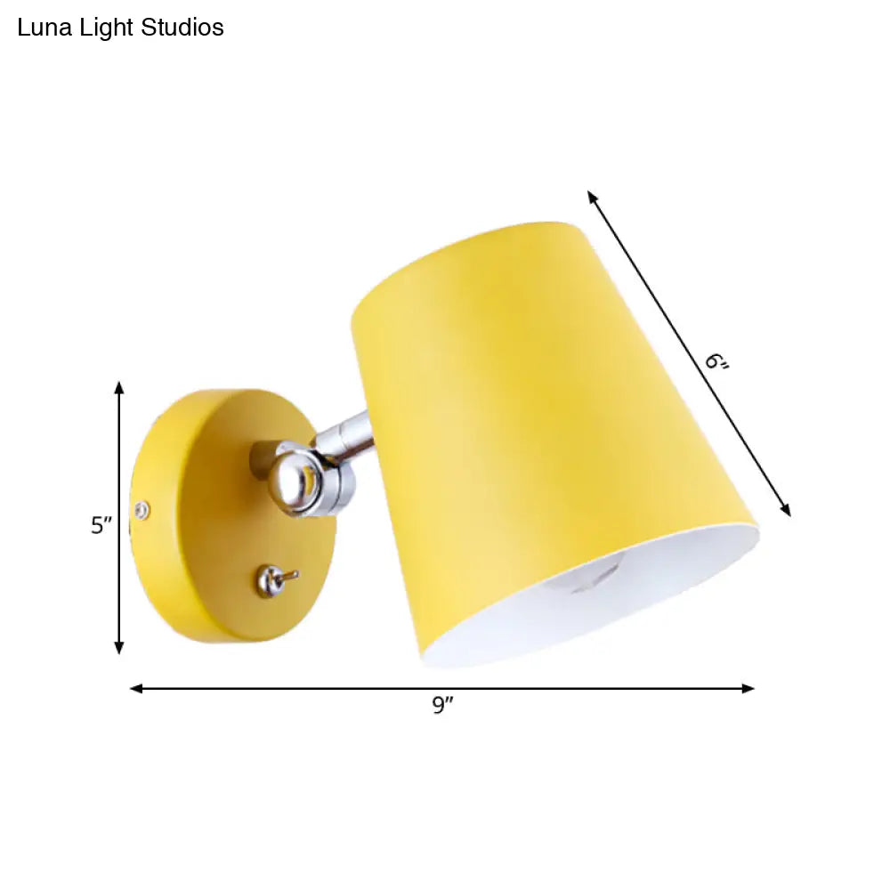 Modern Yellow Sconce Light Fixture With Conical Metal Shade For Bedroom Wall