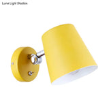 Modern Yellow Sconce Light Fixture With Conical Metal Shade For Bedroom Wall