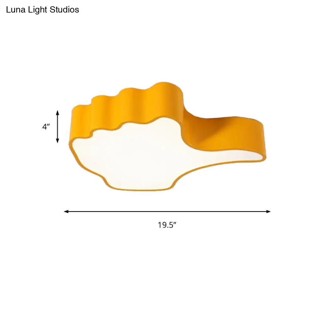 Modern Yellow Thumbs-Up Acrylic Flush Ceiling Light For Child’s Bedroom