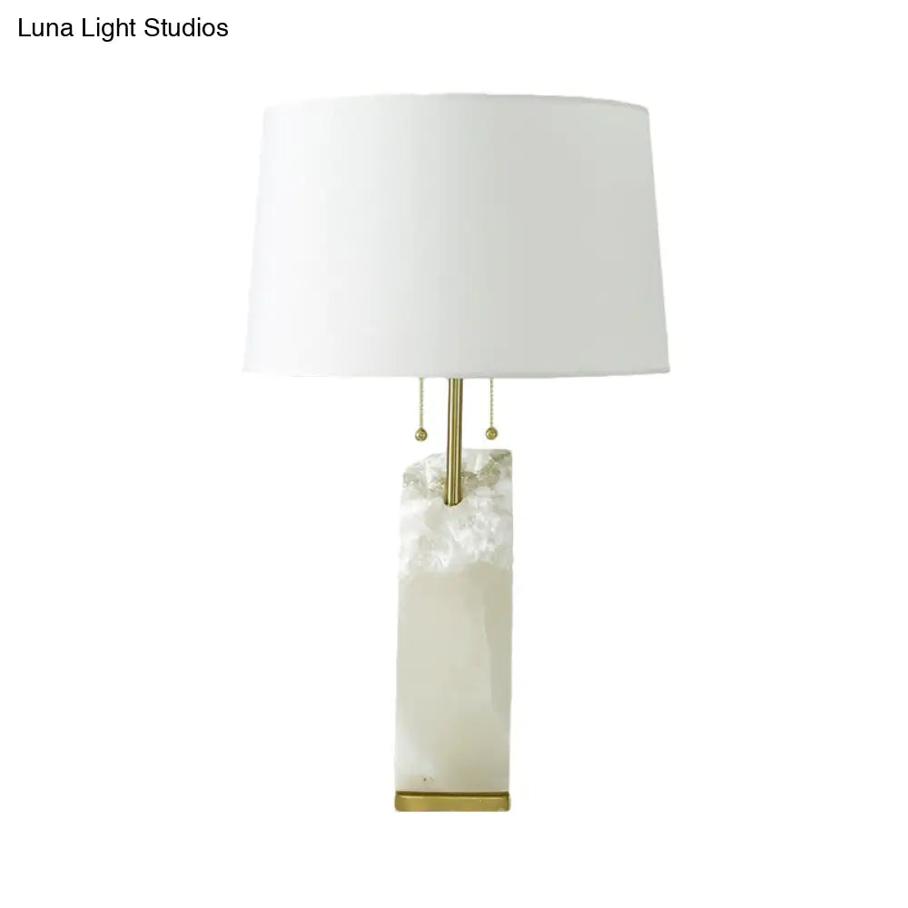 Modernism 1 Head White Drum Nightstand Lamp With Fabric Shade - Ideal Reading Book Light