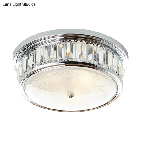 Modernism Circular Ceiling Lamp - Chrome Flush Mount Lighting Fixture With 3 - Light K9 Crystal