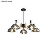 Modernism Dome Ceiling Chandelier - Smoke Gray/Amber Glass 5 Bulbs Bedroom Pendant Light