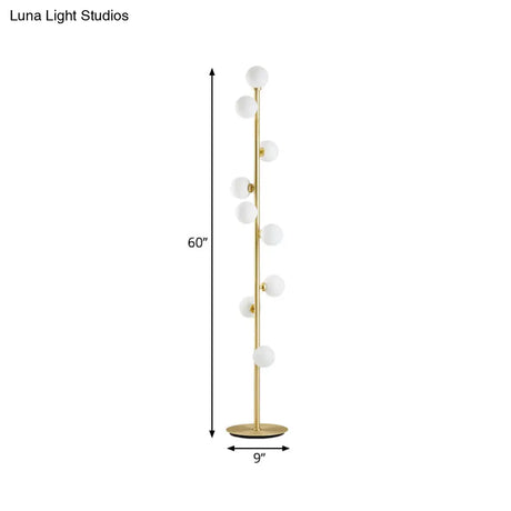 Modernism Modo Shade Floor Light - White Glass 9-Head Lamp In Gold For Living Room Reading