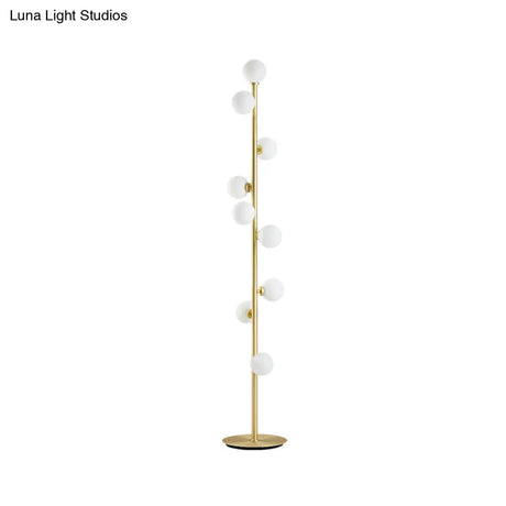 Modernism Modo Shade Floor Light - White Glass 9-Head Lamp In Gold For Living Room Reading