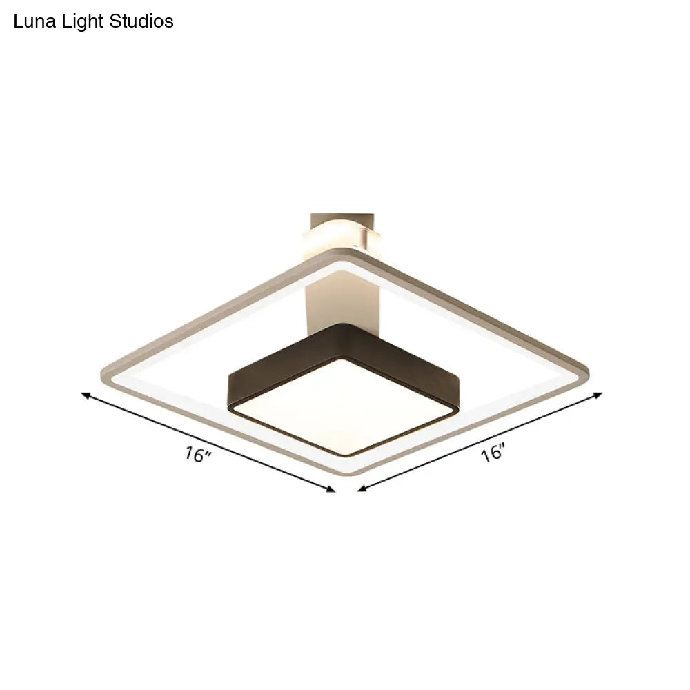 Modernism Square Led Flush Mount Ceiling Light In Black Warm/White 16’/19.5’ Wide