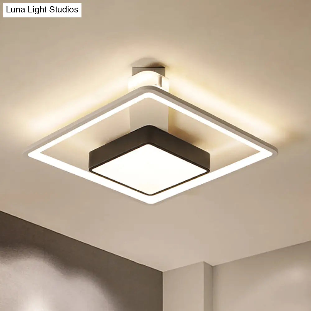 Modernism Square Led Flush Mount Ceiling Light In Black Warm/White 16’/19.5’ Wide
