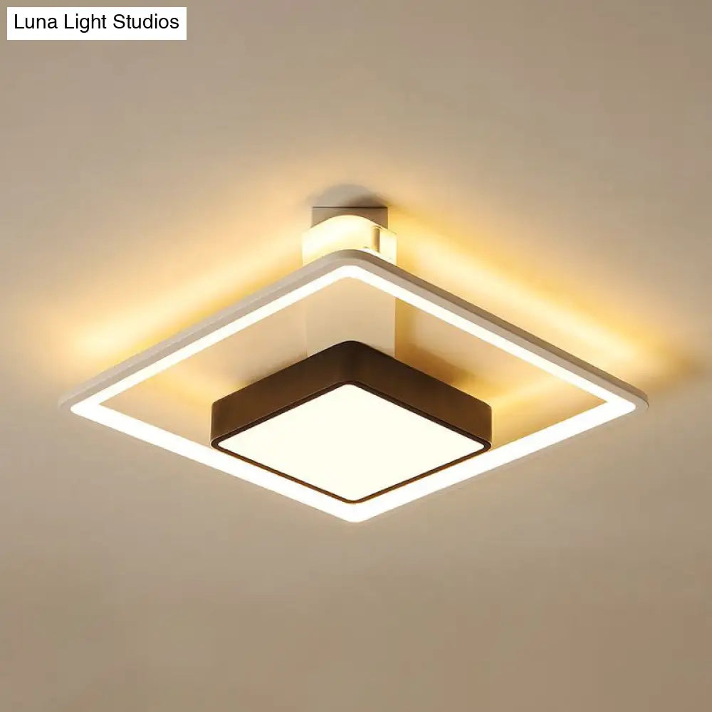 Modernism Square Led Flush Mount Ceiling Light In Black Warm/White 16’/19.5’ Wide
