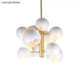 Modernist 10-Head White Dome Pendant Chandelier - Metal Vertical Suspension Light