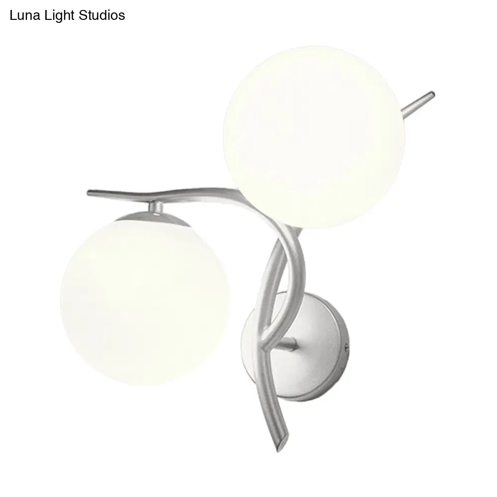 Modernist 2-Head Wall Mounted Sconce In Silver/Black - Milky Glass Global Light Fixture