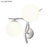 Modernist 2-Head Wall Mounted Sconce In Silver/Black - Milky Glass Global Light Fixture