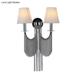 Modernist 2-Light Plastic Cone Shade Wall Sconce With Aluminum Tassel In Black/Silver